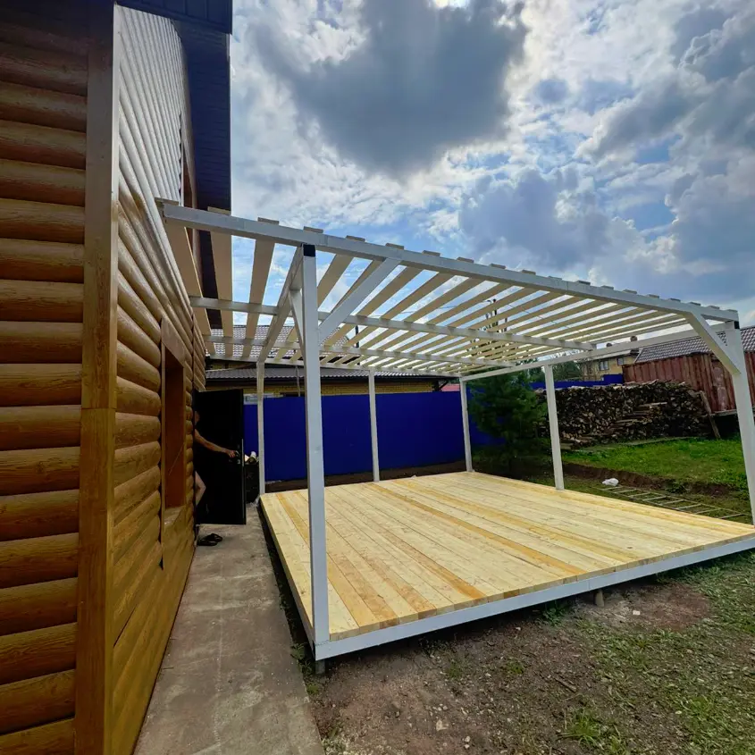 Фото 1 фасад из металлосайдинга Блок-Хаус под бревно Кедр Темный 3D